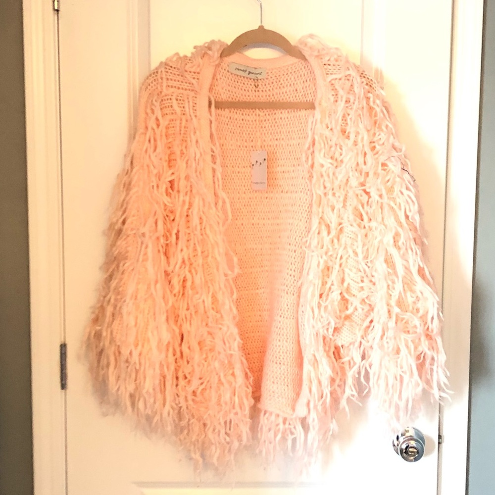 BNWT pink knit fringe jacket